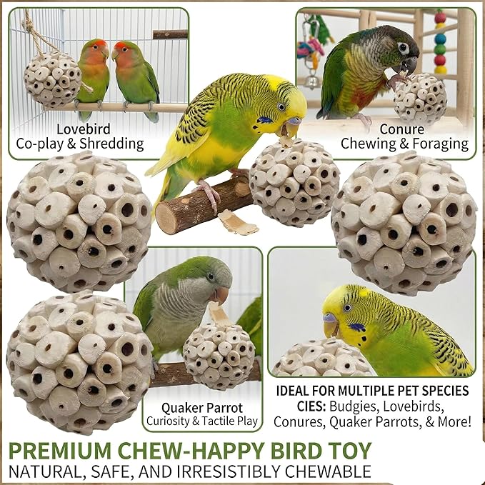 6PCS Sola Ball Bird Toys Bird Foraging Toy Natural Sola Plant Material for Small Birds Parakeets,Conure,Love Birds and Hamsters Small Pets,2.36inch Natural Sola Atta Balls for Pet Chew Toys