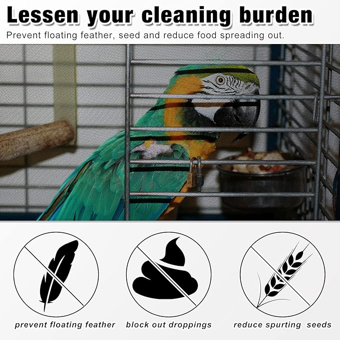 Shappy Large Bird Cage Seed Catcher,Bird Cage Cover Net Skirt Guard,Adjustable Soft Airy Mesh Net for Parrot Parakeet Macaw(59.8 x 39.4 Inch/ 152 x 100 cm,Black)