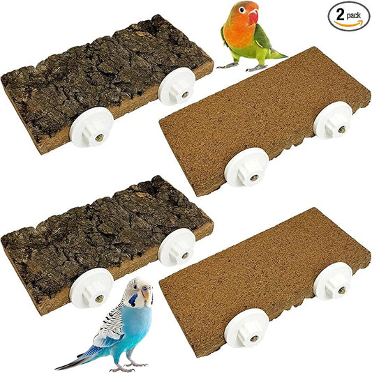 kathson 2Pcs Natural Cork Bird Perch Stand Platform Small Birds Thicken Wooden Rectangle Stand Perch Parakeet Chewing Toy Cage Accessories for Lovebirds Cockatiels Conures(Double Screw, 0.8 in Thick)