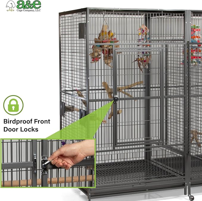 A&E Cage Co 8040FL Double Macaw Cage 80"x40"x74" Extra Large Parrot Cage with Divider, Swing-Out Feeder Doors, Stainless Steel Bowls & Perches, Heavy Duty for Macaws Cockatoos
