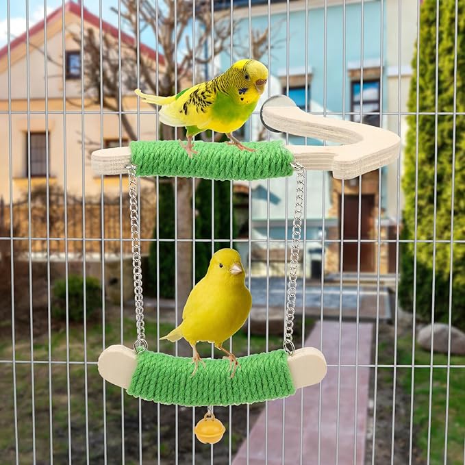 Litewoo Bird Swing Toys Wood Bird Perch Stand Hanging Parrots Swing Chewing Toy Cage Accessories for Budgies Parakeets Cockatiels Conures Lovebirds Finches (S)