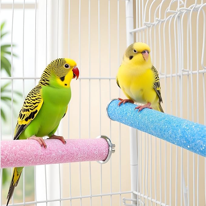 2 Pcs Bird Perch Stand Toy,Random Bird Perch Stand Toy Wood Parrot Grinding Claw Sticks Sanded Cage Toy for Parakeets Finches Parakeet Toys, Sanded Surface Cage Accessories for Parakeets Finches