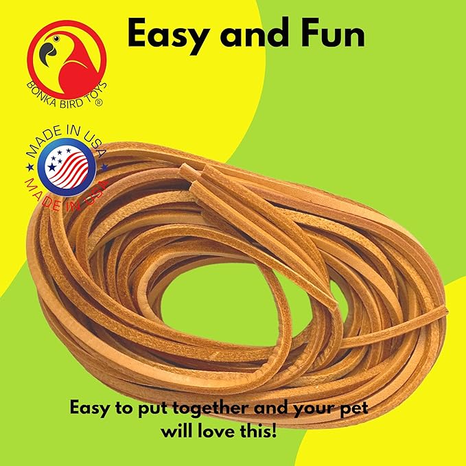 Bonka Bird Toys 2003 Six Pack Leather 48 Inches Long X 1/8 Inch Cord Genuine Natural Leather Lace Strip Craft Part Bird Toy Making Projects Roll Rope Tan Hide