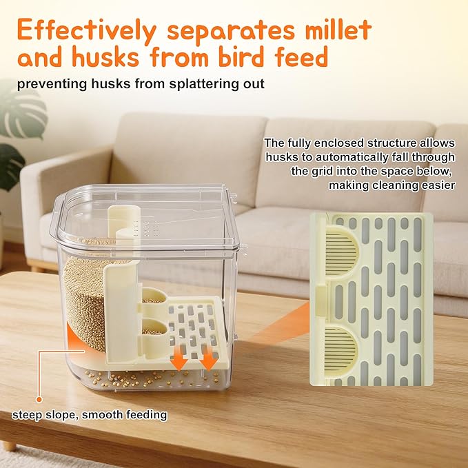 No Mess Bird Feeder Water Dispenser Set, Multifunctional Seed Feeder, Easy Cleanup Bird Cage Accessories, Beige, Yellow, 1 Set