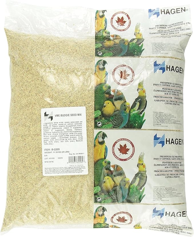 Hagen Parakeet/Budgie Staple White Millet Bird Seed Seed – Premium Blend, Nutritionally Balanced, Fortified with Vitamins & Minerals, Dust-Free Mix for Budgies, 25 lb Bag