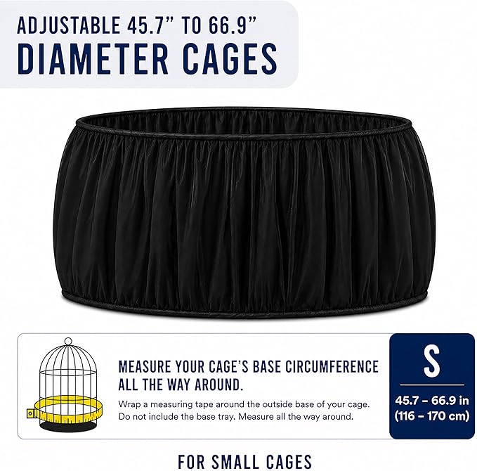 Universal Bird Cage Seed Catcher Universal Mesh Skirt Cover Stretchy Small Animal Cages Cover Pet Removable Durable Protector (Black, Small)