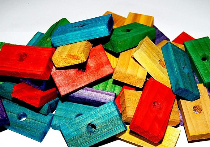 Wood Wooden Colored 50Pcs Blocks for Bird Parts Mini Macaw Senegal Amazon