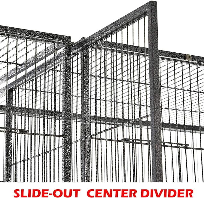 Extra Large Double Flight Bird Wrought Iron Double Cage w/Slide Out Divider 3 Levels Bird Parrot Cage Cockatiel Conure Bird Cage 63" Lx19 Dx64 H W/Stand on Wheels