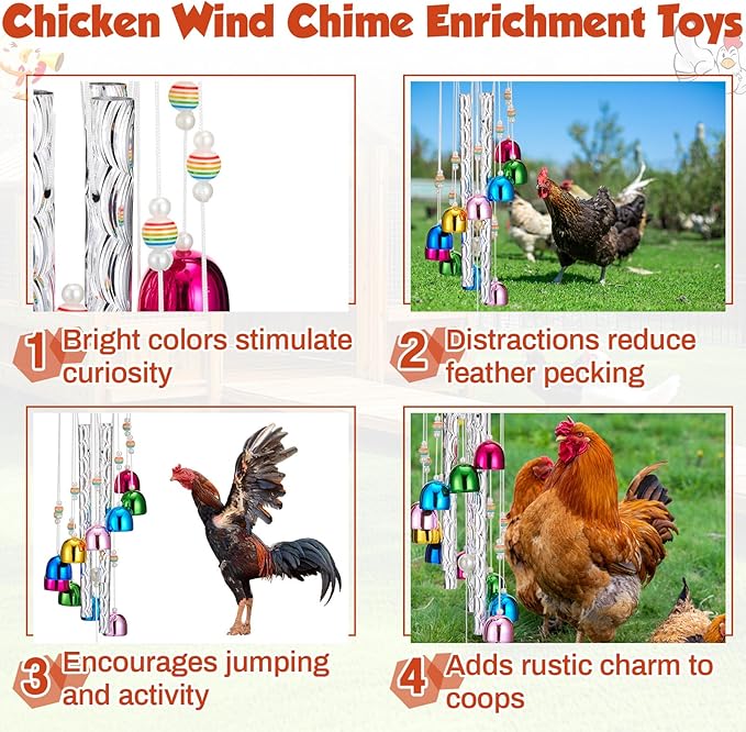 WinnerWhy Chicken Chew Toys for Coop Silver Chicken Wind Chime Enrichment Toys Art Hanging Decoration for Bird Parrot Parakeet Budgerigar Lovebird