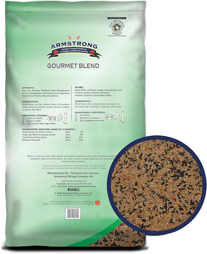 Armstrong Bird Food Gourmet Blend, 33 Pounds - with White & Red Millet, Cut Corn, Wheat, Black Oil Sunflower, Striped Sunflower, Peanuts & Safflower for Blue Jays and Northern Cardinals