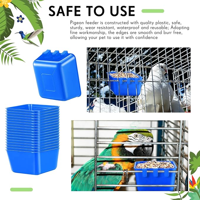 Maxdot 20 Pcs Chicken Water Feeder Cups 16 oz Pigeon Bird Feeder Cups Hanging Cage Chicken Water Cup for Pet Parrot Rooster Parakeet Bunny Gamefowl Poultry Wire Hutch(Blue)