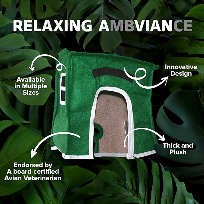 Crazy K Farm - Avian Haven Bird Hut, Comfy Bird Snuggle Hut, Plush Pet Bird Hut for Sleeping and Snuggling, Hanging Bird Cage Hut with Sherpa, Cozy Bird Cage Accessories Large, Green