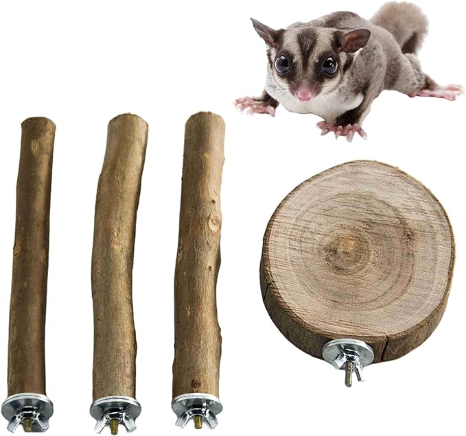 NEOUZA Sugar Glider Cage Stand Pole and Platform Made of Natural Eucalyptus,Molar Paw Grinding Standing Climbing Toy