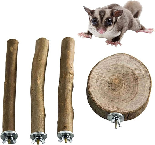 NEOUZA Sugar Glider Cage Stand Pole and Platform Made of Natural Eucalyptus,Molar Paw Grinding Standing Climbing Toy