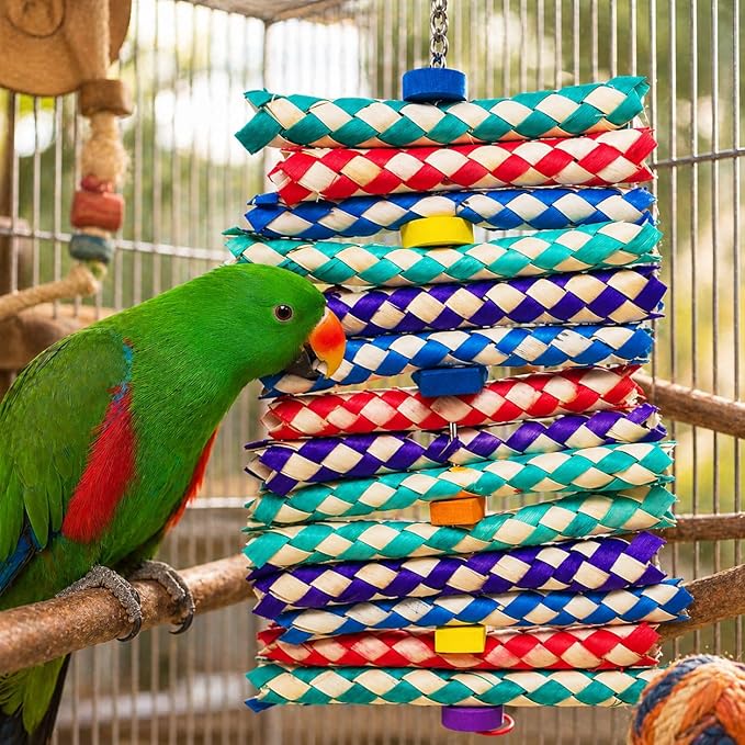 Bonka Bird Toys 1798 Big Foamy Delight Shreddable Bamboo Finger Trap and Foam Bead Bird Toy 9.5" x 6" for Small to Medium Birds Enrichment Play Amazon Conure and Similar