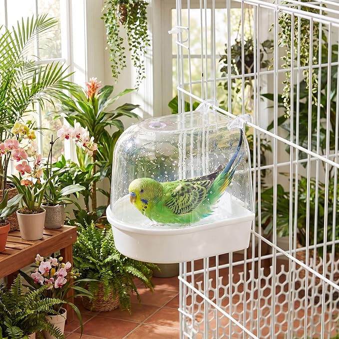 Honeydak 3 Pieces Clear Bird Bath for Cage Parakeet Bird Cage Accessories Hanging Bath Box Parrot Bathing Tub with View for Cockatiel Conure Canary Budgies Parrots (Cute Color)