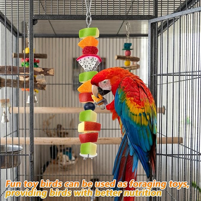 2PCS Bird Food Holder with Hook, Stainless Steel Small Fruit Feeder Animal Bird Food Treats Foraging Toy Skewer Hanging Vegetable Stick Holder Treating Tool Suitable Parrot Cockatoo Cockatiel (Silver)