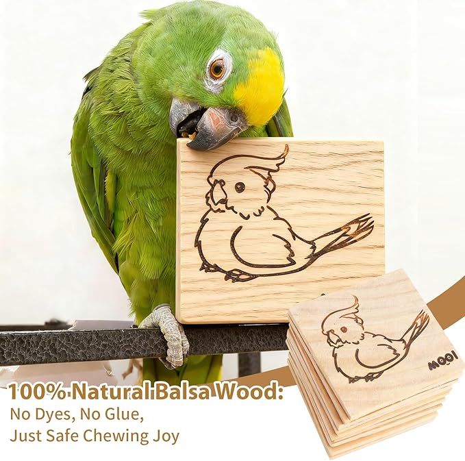 16 Pack Natural Balsa Wood Bird Chew Toys - World's Softest Wood, Safe Chewing Toys for Parakeets, Cockatiels, Lovebirds & Small Medium Birds. (Medium) (Medium 1)