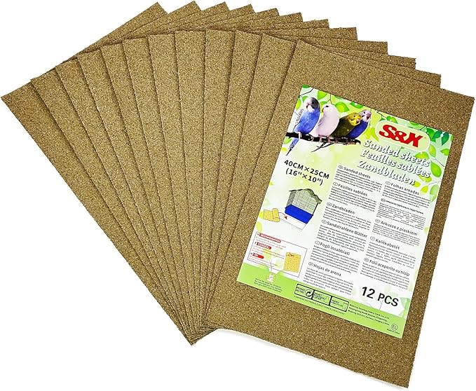 S&X Gravel Paper for Bird Cage 12-Pack 16” x 10” Gravel Liner Paper Sand Sheets Bird Cage Liners