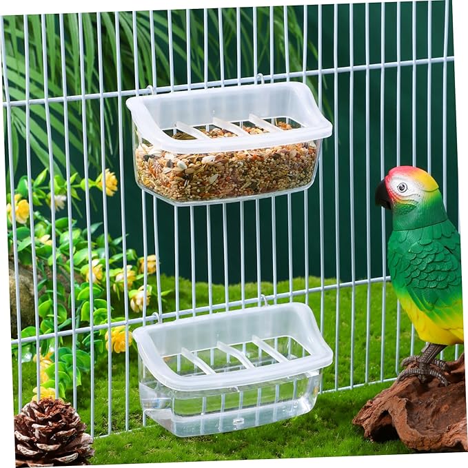 2pcs Plastic Bird Feeders Transparent Hanging Food Bowls for Parrots Birds Capacity Feeders for Learning to Eat