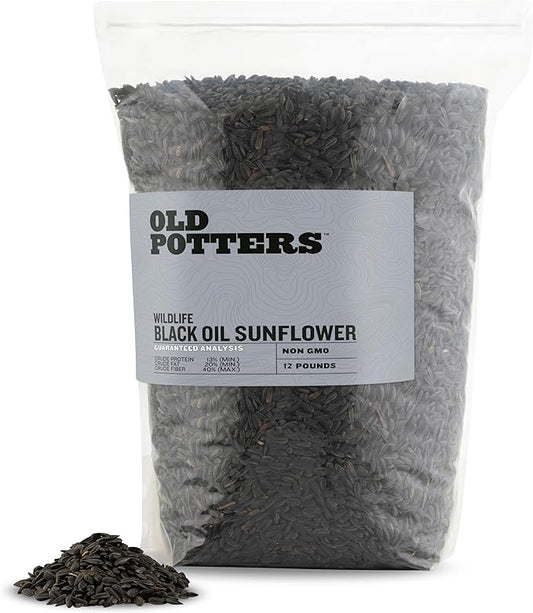 Old Potters Wildlife Black Oil Sunflower Seeds for Birds and Wildlife, Non-GMO & USA Grown on Small Farms (12 lbs)