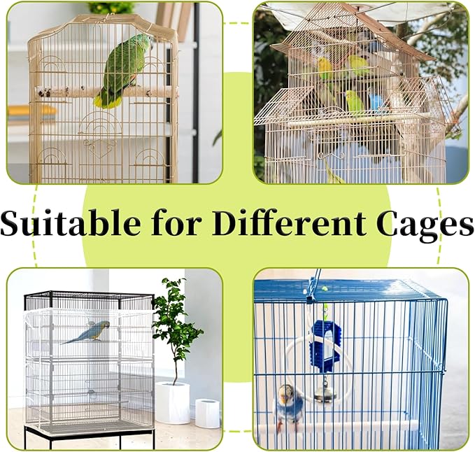 Daoeny Bird Cage Seed Catcher, Large Bird Cage Cover, Adjustable Soft Airy Nylon Mesh Net, Birdcage Cover Skirt Seed Guard for Parrot Parakeet Macaw African Round Square Cages (White)