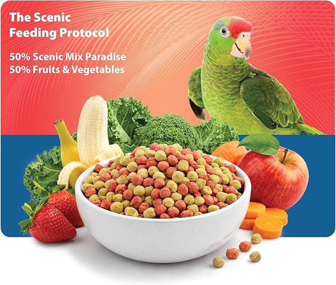 Scenic Mix Paradise Medium Parrot Food - 7 lb (2 x 3.5 lb Bags) - 1/4" Bird Pellets - Complete Nutrition for Sun Conures, Pionus, Senegals, Caiques & More