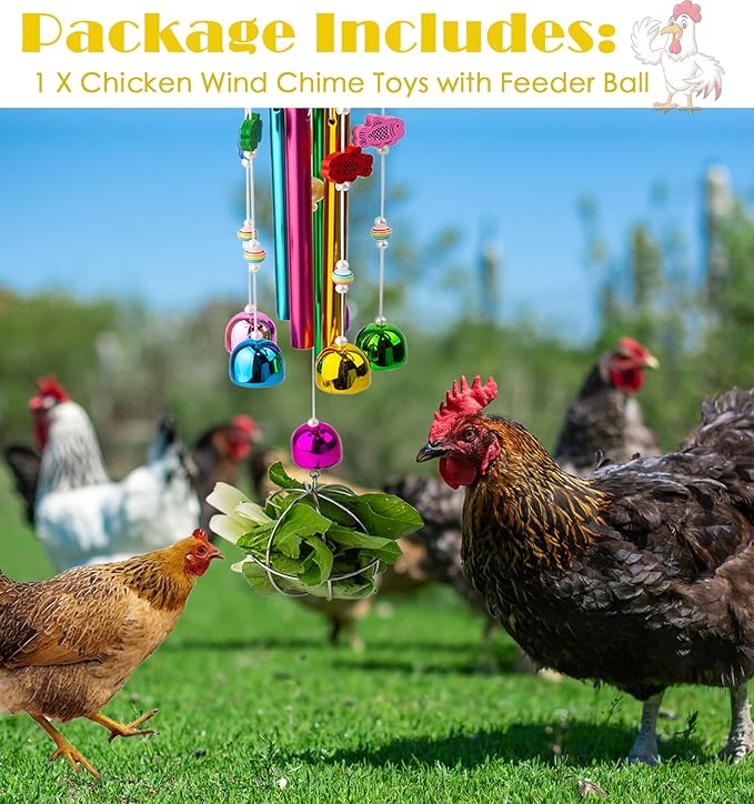 Chicken Toys with Treat Ball for Coop, Chicken Wind Chime Toys for Hens with 5 Metal Bells, Hanging Chickens Coop Pecking Toy for Hens Chicks Poultry