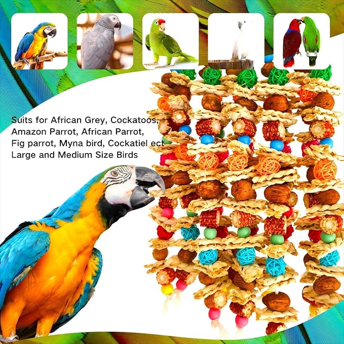 Large Bird Parrot Toys,Multicolored Natural Macaws Toy Bird Chewing Toy for Cokatoos African Grey and Large Medium Birds