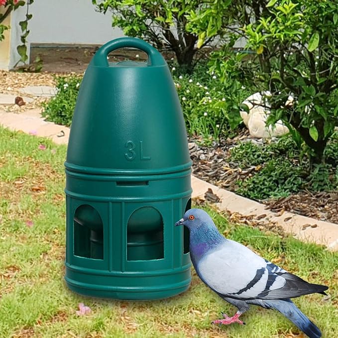 Pigeon Water Dispenser, Large Capacity Bird Water Drinker, Quail Automatic Feeder with Handle Water Pot Container, Green 3L