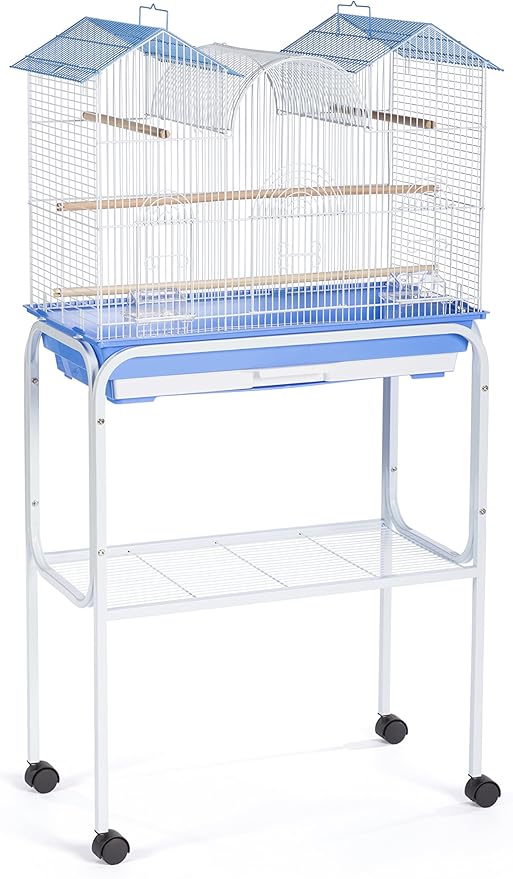 Prevue Pet Products Bird Cage Stand with Shelf - Medium Metal Cage Stand with Rolling Wheels, Mid‑Height for Cage Accessories, Toys, and Storage - White
