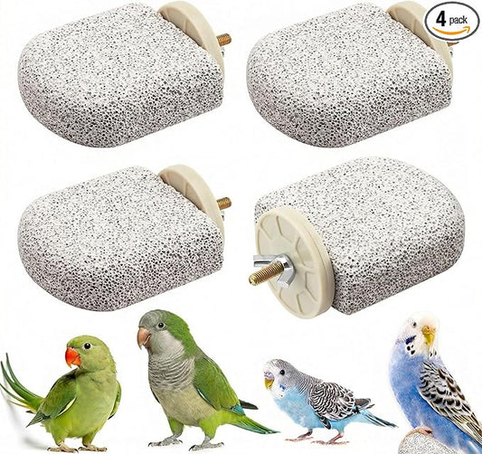 4 PCS Bird Perch Stands, Calcium Beak Grinding Stone and Foot Claw Trimmer, Lava Ledge Parrot Platform Chewing Toys for Parakeet Cockatiel Conure Lovebird Finch Budgies