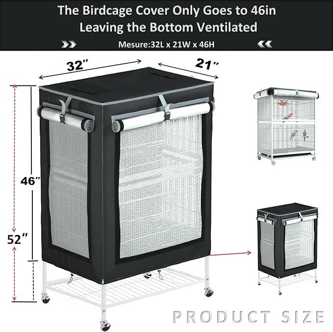 Large Bird Cage Cover - 600D Cage Covers for Night, Good Night Bird Cage Cover for Large Birdcage,Indoors or Outdoors (M)