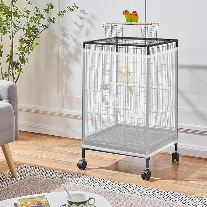 ASOCEA 2 Pack Large Bird Cage Seed Cather,Bird Cage Cover Adjustable Soft Airy Skirt Guard Birdcage Nylon Mesh Net for Parrot Parakeet Macaw African Round Square Cages Cover (118 * 31.5in/300 * 80cm)
