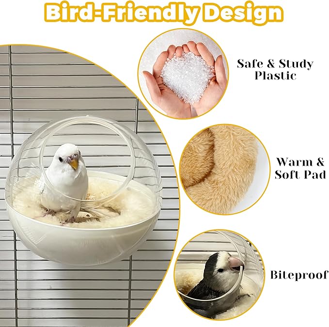 Bird Nest for Cage Bite-Resistant, Washable Clear Observation Small Bird House Hanging, Warm Birds Bed Plush Hut, Parakeet Nest to Lay Eggs Breeding Sleeping for Parrot Budgie Lovebird Canary