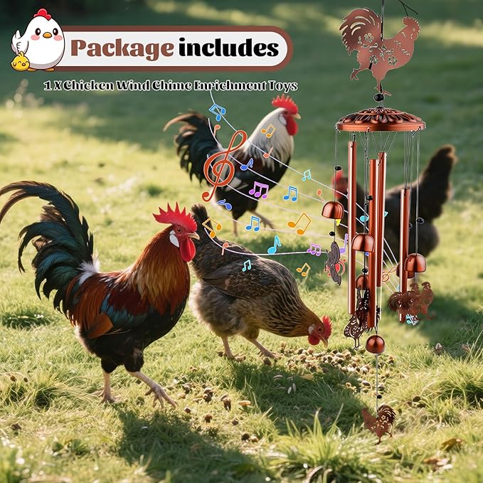 Large Chicken Toys for Coop, Chicken Wind Chime Enrichment Toys, Hanging Chick Peck Toy with Colorful Bells, Home Garden Musical Coop Accessories