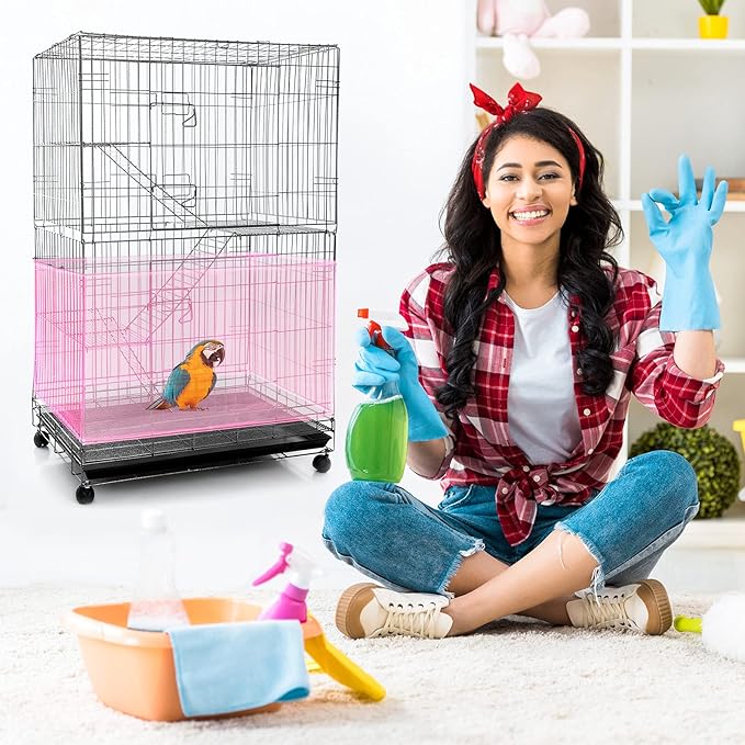 Shappy Large Bird Cage Seed Catcher,Bird Cage Cover Net Skirt Guard,Adjustable Soft Airy Mesh Net for Parrot Parakeet Macaw(118 x 15 Inch/ 300 x 37 cm,Light Pink)