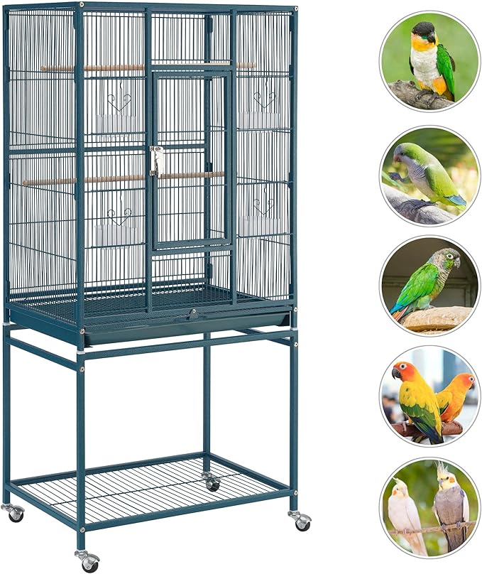 Topeakmart 54'' H Large Bird Cage Parrot Cage w/Stand Bird Cage for Conures Parakeets Cockatiels Canary Budgies Quaker Lovebird, Navy Blue