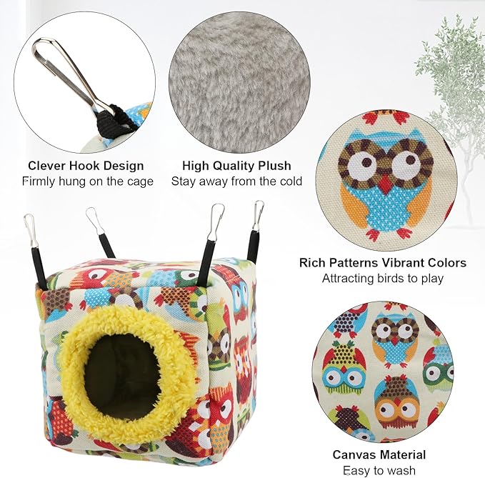 Hypeety Bird Hammock Nest House Parakeet Toys Hanging Warm Bird Nest for Parrot Hamster Small Animal Hanging Bed Bird Cage Accessories (S, Yellow)