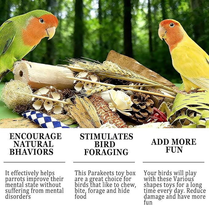 Bird Foraging Toys Parrot Chew Shredding Toys Bird Foraging Box for Parakeets Cockatiels Conures Lovebirds and Small to Medium Birds (Burlywood)