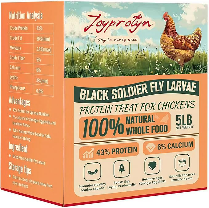 5LB Non-GMO Dried Black Soldier Fly Larvae for Chickens – 85X More Calcium Grubs Than Mealworms for Strong Eggshells & Healthy Growth - High Protein for Chickens, Birds, Ducks, Geese & Pets