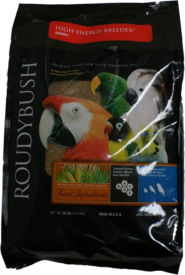 Roudybush High Energy Breeder Food for Breeding & Weaning Birds - Scientifically Formulated Bird Feed - Bird Food Pellets w/ Corn, Wheat, Soy - Nutritious & Healthy Feed for Birds (Crumble, 25lb)