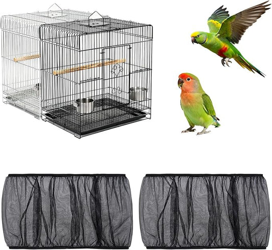 Fengek 2 Pcs Adjustable Bird Cage Cover & Seed Catcher Net - Stretchy Bird Cage Accessories for Night Cover & Seed Guard (Black, XL)