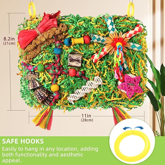 YIXUND Bird Toys Parakeet Toys,Large-Sized Parrot Foraging & Shredding Cage Hanging Toys with Seagrass Mat for Budgies,Cockatiels,Lovebirds,Conures Small & Medium Parrots