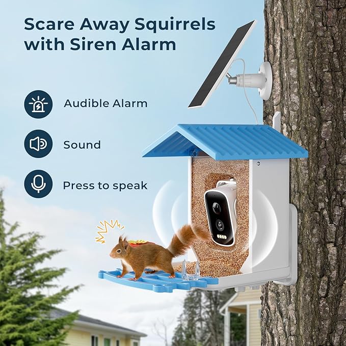 Bird Feeder with Camera, 2.5K HD Smart Bird Feeder Cam Outdoor with AI Recognition, Instant Arrival Alerts, Auto Capture Birds Videos, IP66 Waterproof Solar Powered, Ideal Gift