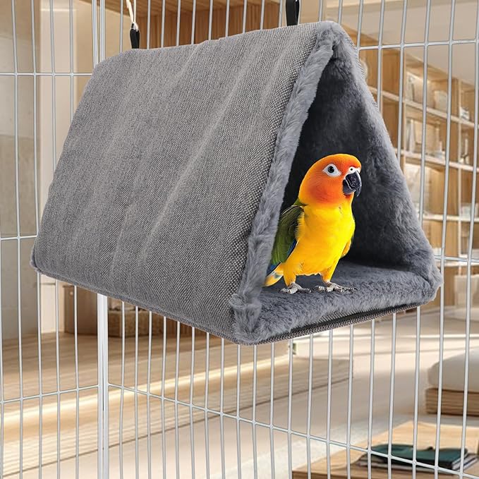 Litewoo Winter Warm Bird Nest House Hanging Hammock Shed Hut Cotton Parrot Sleeping Bed Plush Double Access Birds Hut Hideaway Tent for Parrot Parakeet Cockatiel Cockatoo Budgie Lovebirds (L/Grey)
