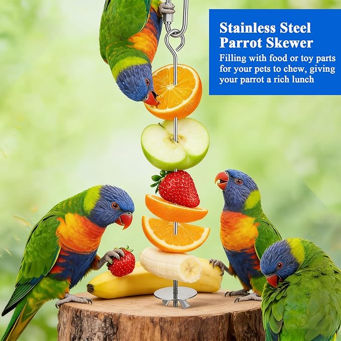 3 Pcs Bird Cage Food Holder, Stainless Steel Fruit Vegetable Skewer Bird Feeder for Cage Hanging Foraging Toys for Parrot Parakeet Small Animals Birds Cage Accessories