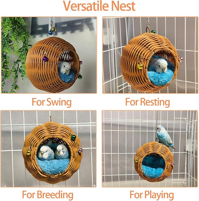 Bird Nest, Warm Bird Bed for Cage Parrot Nesting House Hanging Parakeet Cage Accessories for Lovebird, Canary, Budgie, Finch, Hamster (Single-Hole Style)