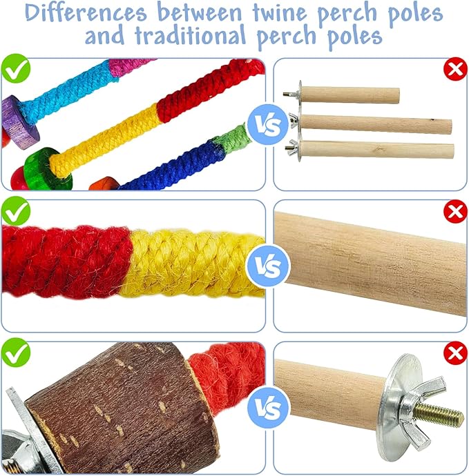 Hamiledyi Parrot Cage Perches Stand Pole Parakeet Paw Grinding Stick Colorful Wood Perch Platform for Parakeets Cockatiels Lovebirds Green Cheeked Conures (7.8in, 3pcs)