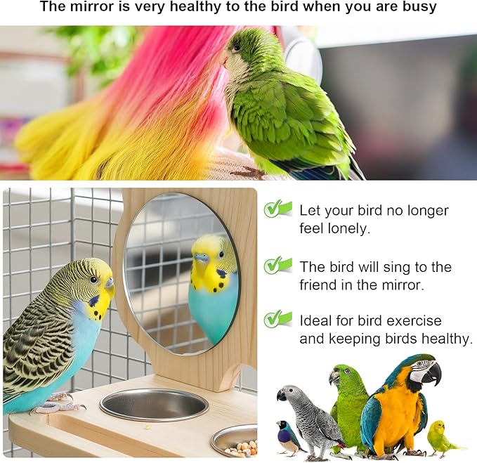 Natural Wood Perch, Adjustable Cage Accessory & Toy, Tool-Free Design for Parakeets, Cockatiels, Lovebirds
